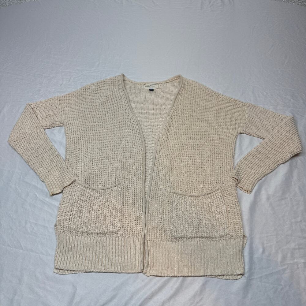 Universal Thread Women's XS Cream Waffle Knit Open Front Cardigan Pockets